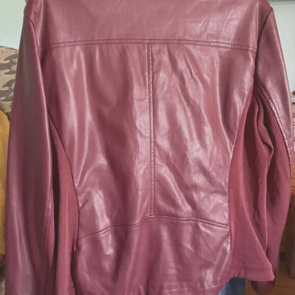 A.N.A. Moto Jacket Women's Size XL Maroon Vegan Leather Zip Pockets - Picture 2 of 4
